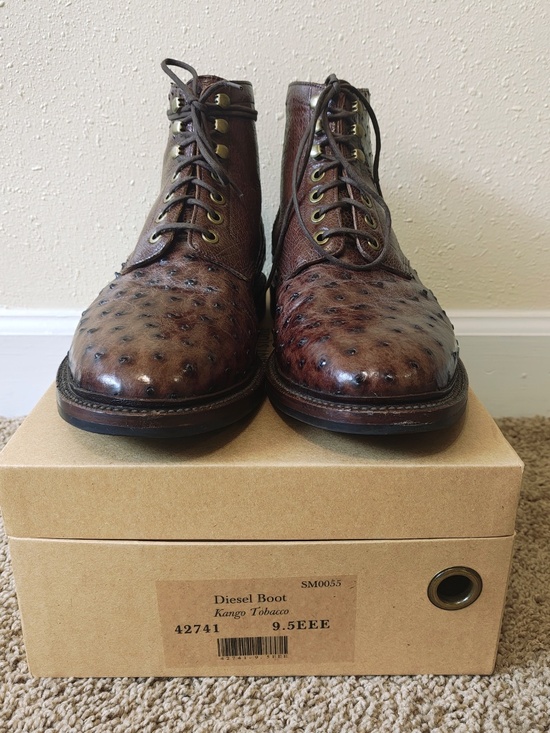 MINT Grant Stone Diesel Boots Kango Tobacco Ostrich Exotic Leather Mens 9.5 EEE main image 4